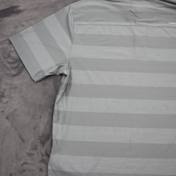 Under Armour Shirt Mens L Gray Stripe Chest Button Short Sleeve Collared Top - Picture 16 of 16